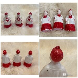Vtg 40s 50s plastic Christmas ornaments choir boys Irwin Plastics. Set of 3